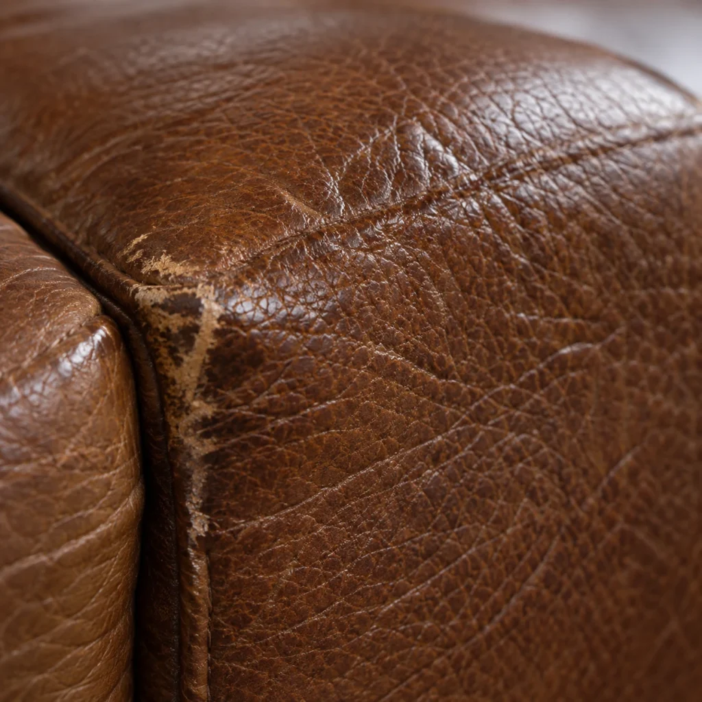 Outer arm corner on a leather sectional