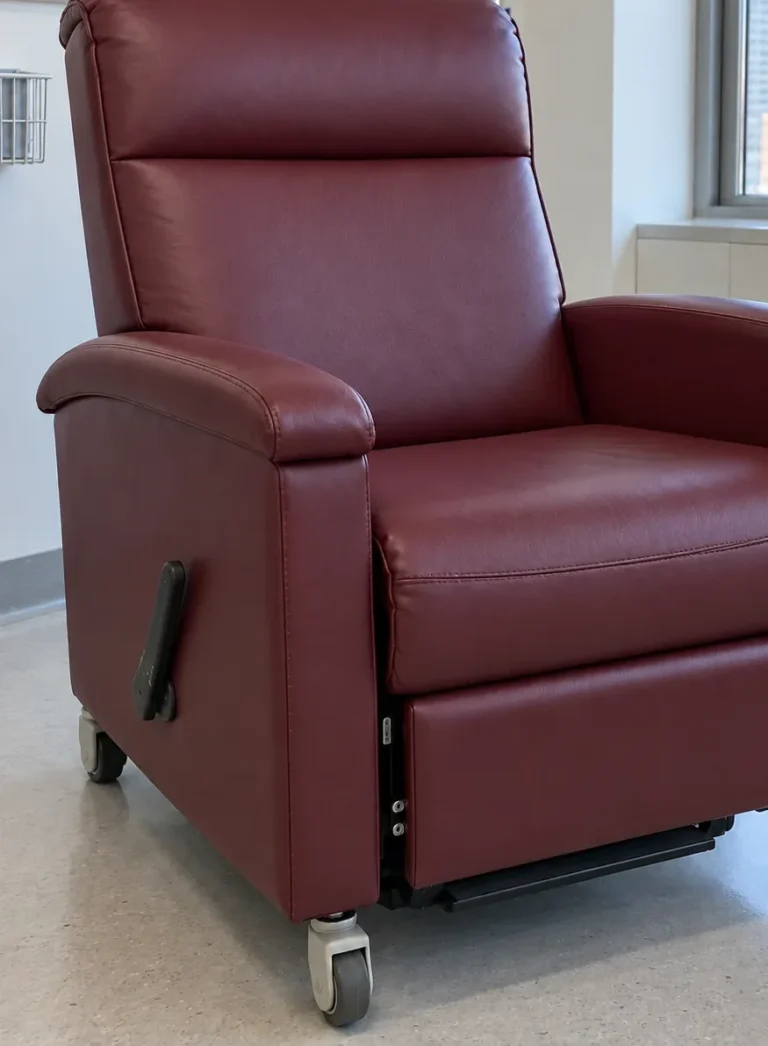 The same burgundy infusion recliner after recovering