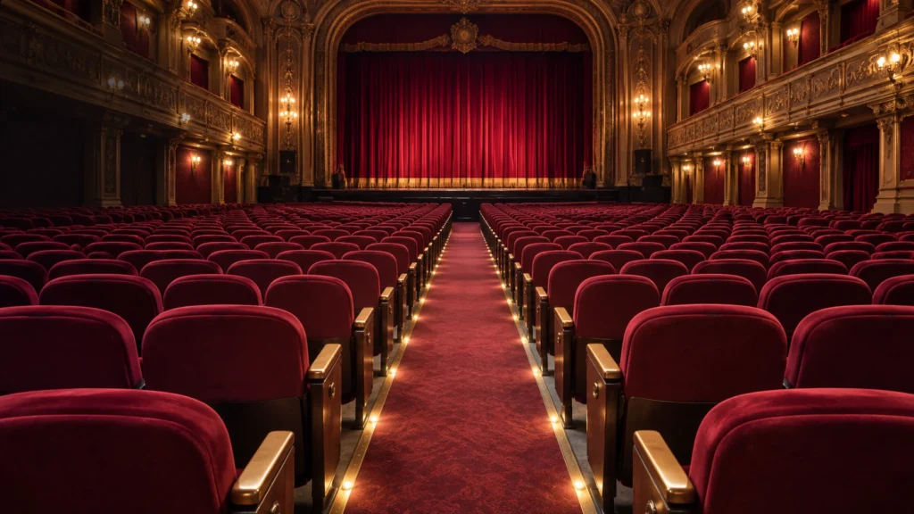 Raked rows of venue seating