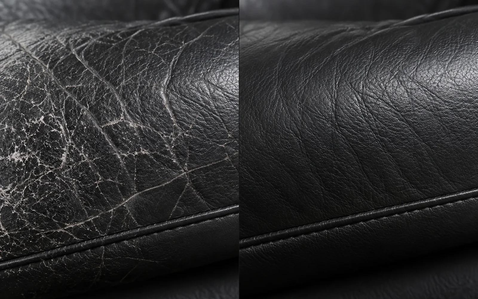 Dry cracks, black cushion, cracks repair, shown before and after