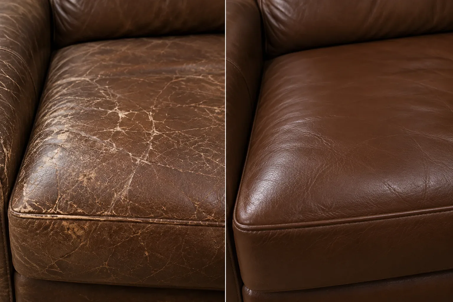 Seat with spider cracks, cracks repair, shown before and after
