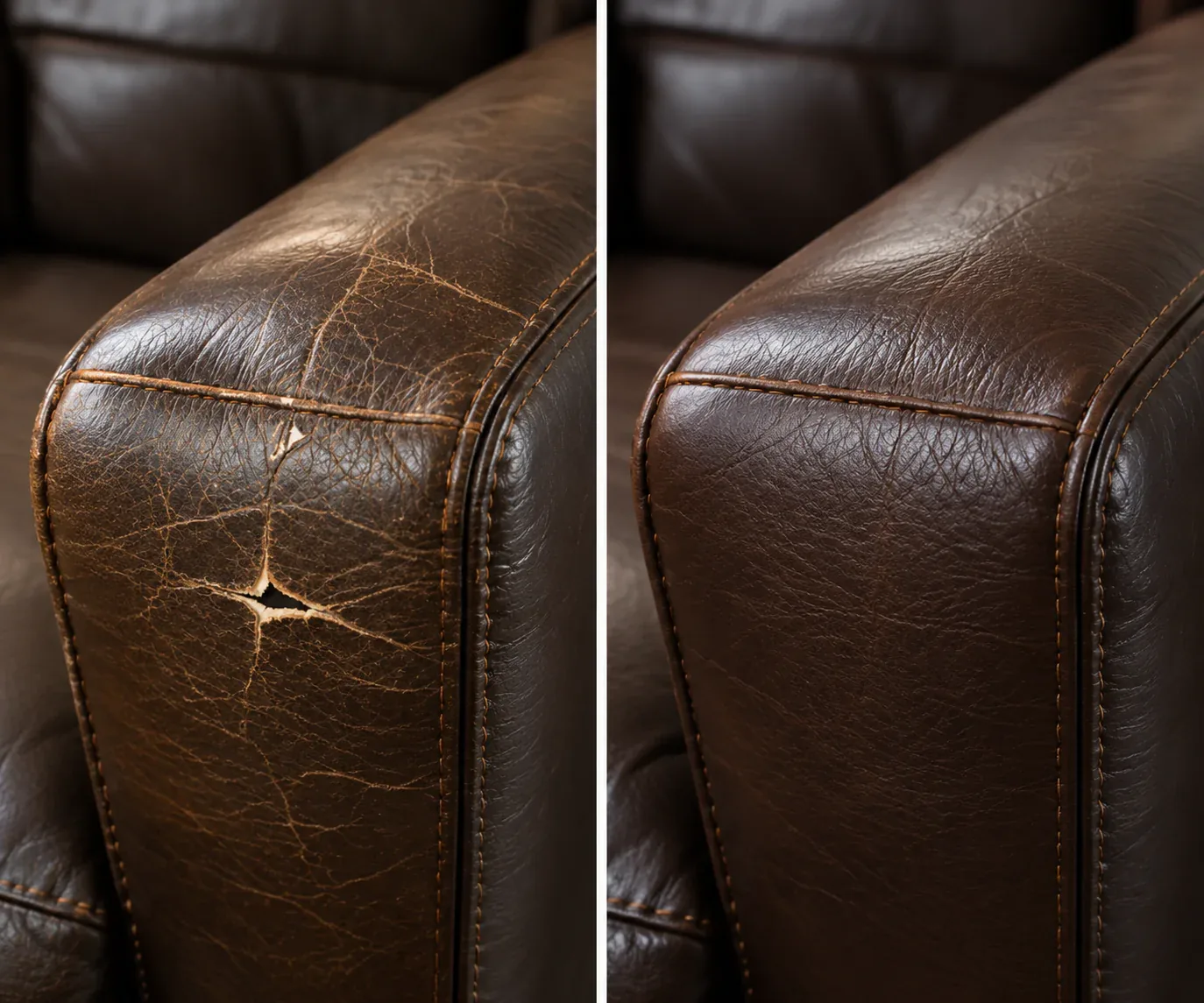 Arm with a star-shaped tear, holes & tears repair, shown before and after