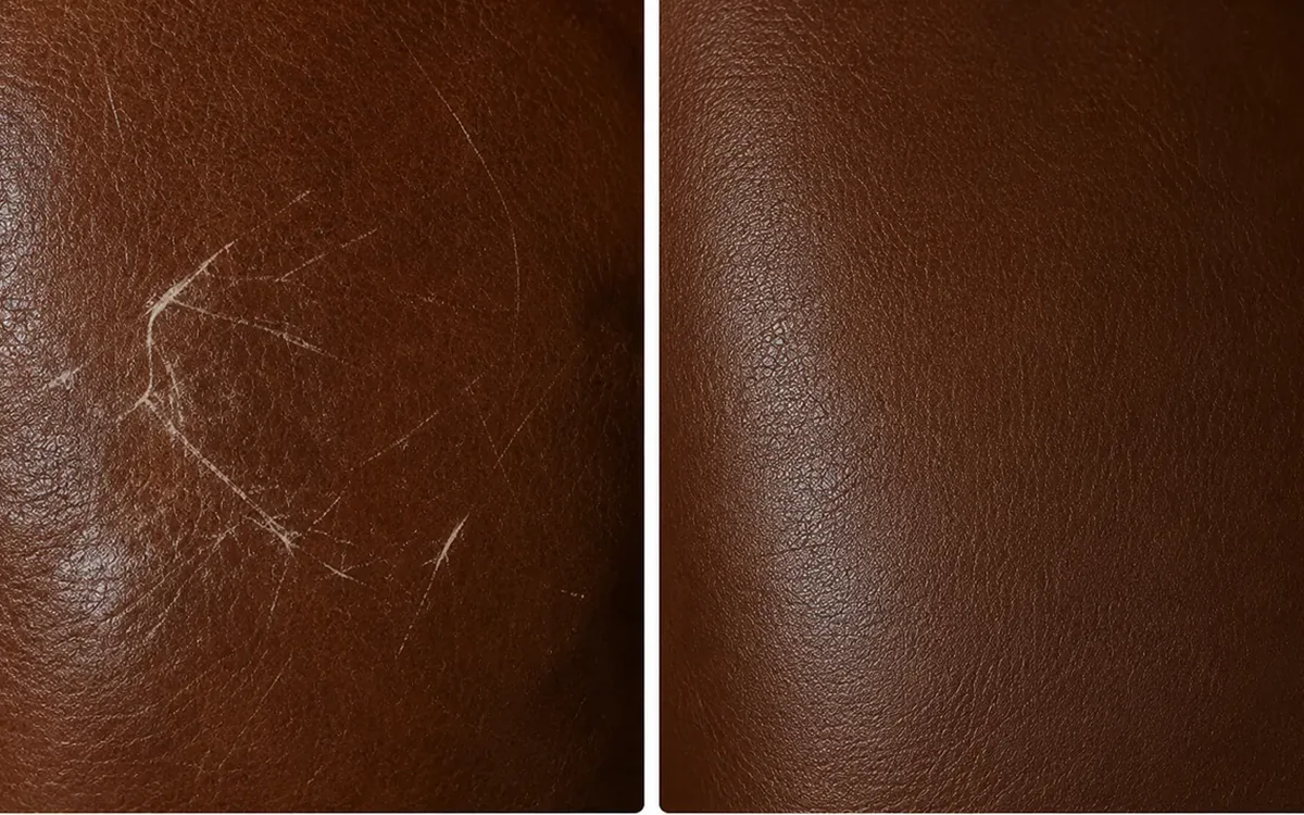 Fine scratches on the surface, scratches repair, shown before and after