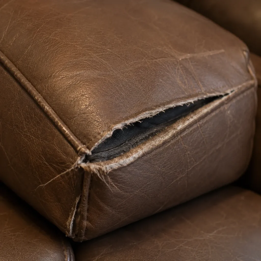 Opened seams on bank furniture