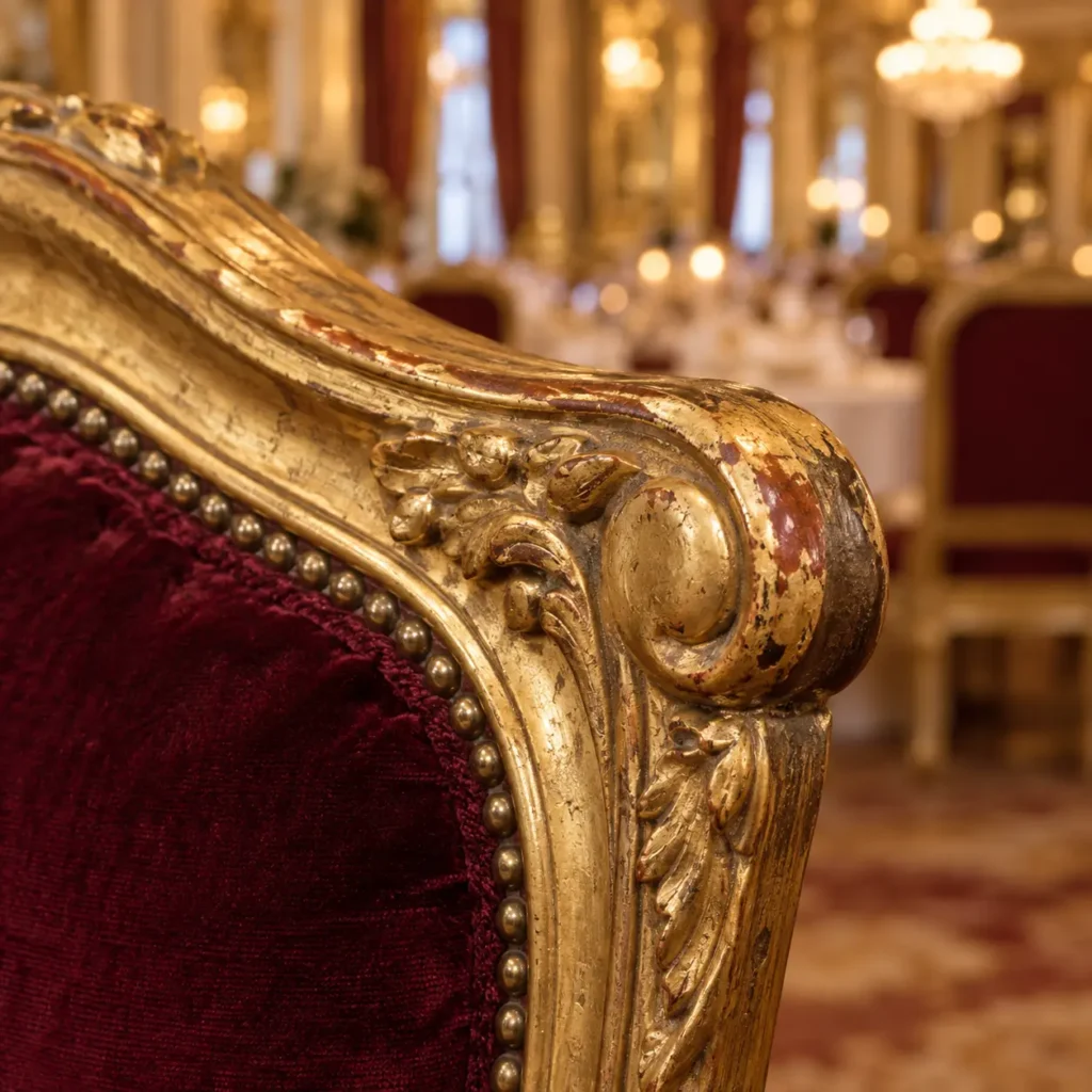 Gold leaf gone on a ballroom chair