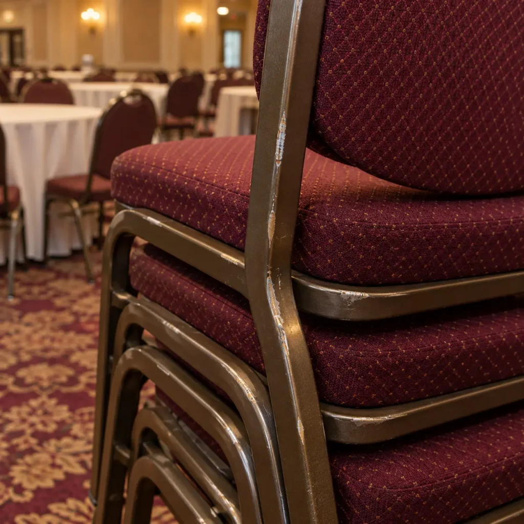 Chipped frames on banquet furniture