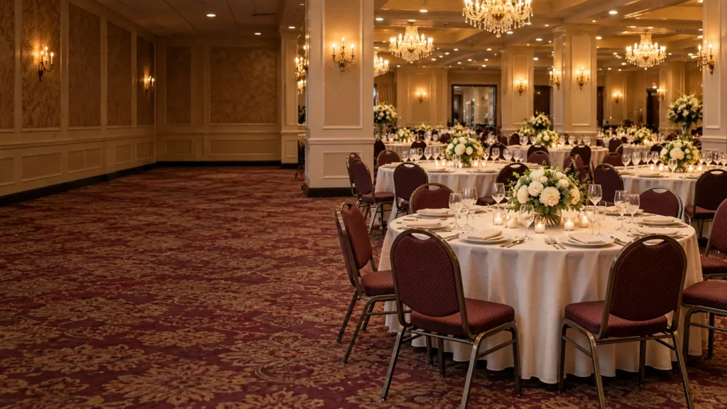 Banquet hall set for an event
