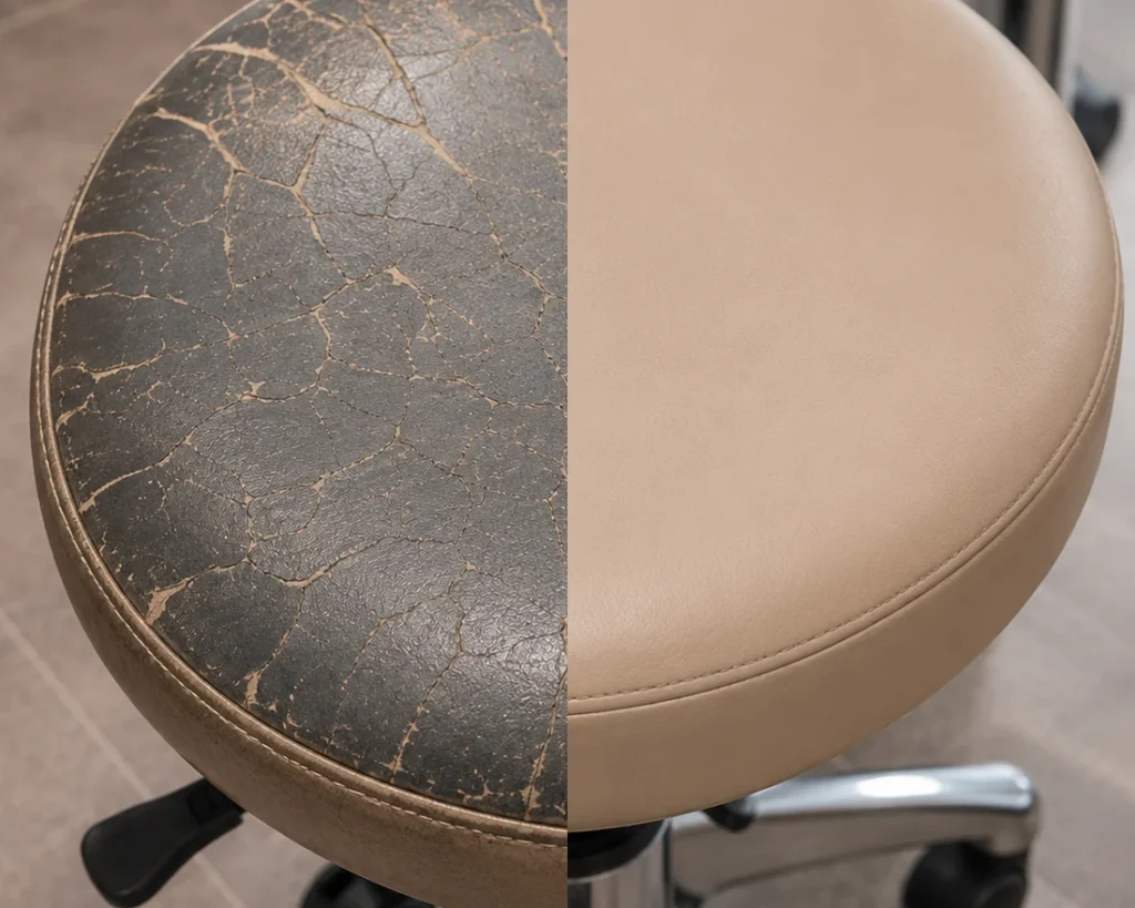 A doctor stool with a cracked top, then repaired
