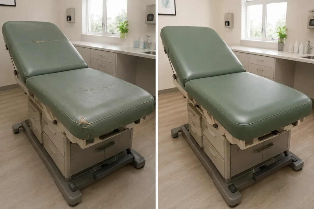 A cracked sage exam table, then recovered