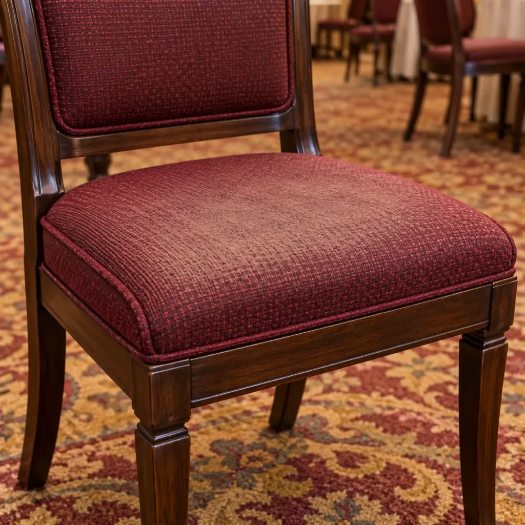Banquet chair cushion in faded fabric