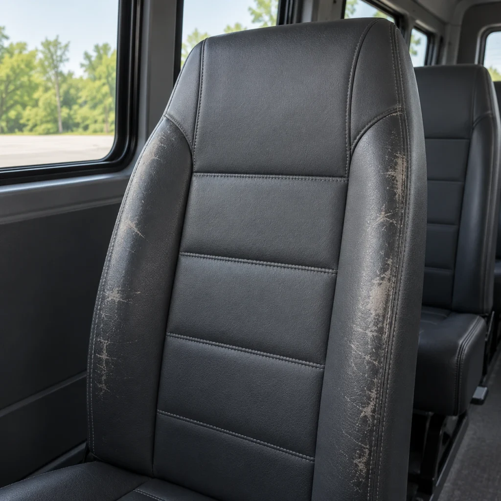 A fleet seat back worn along both edges