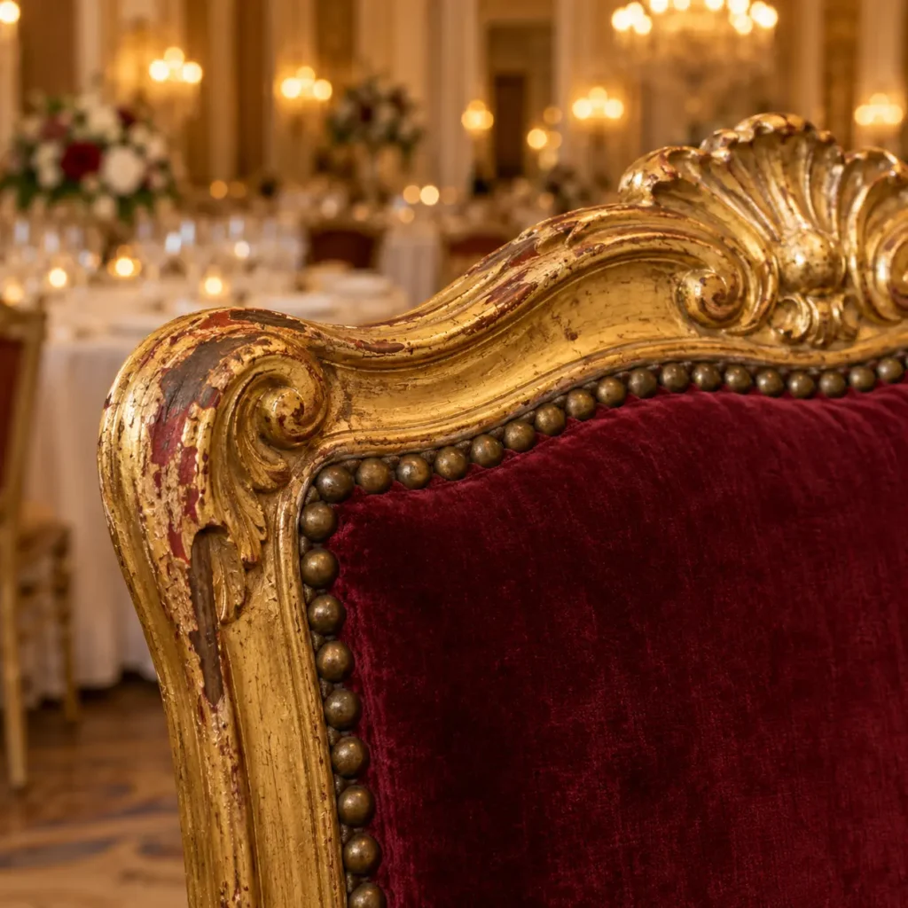 Gilded chair frame with the gold rubbed away