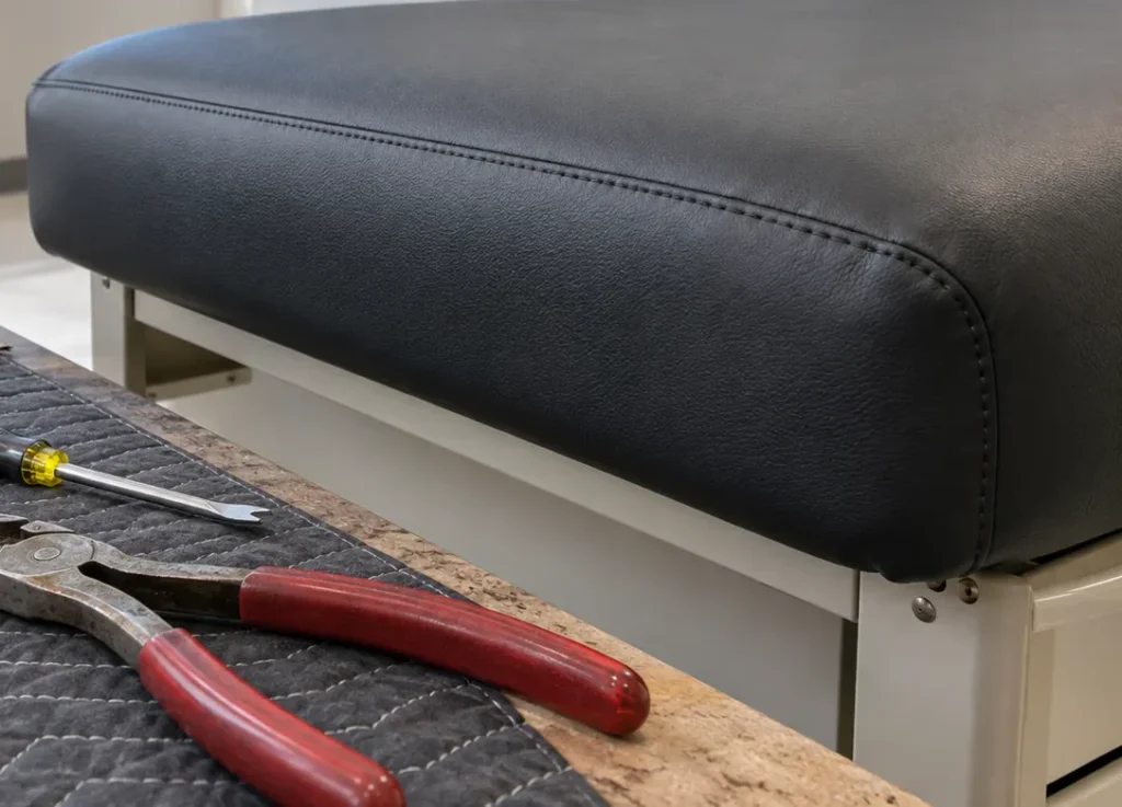 Top refitted during medical furniture reupholstery