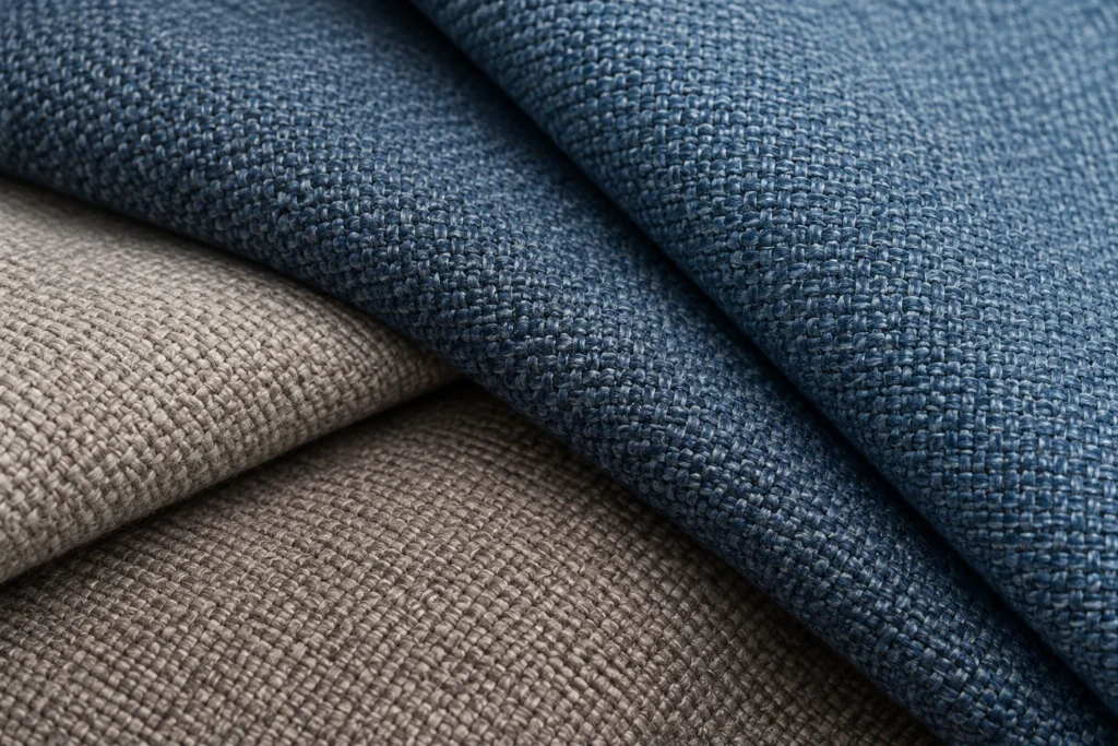 Contract fabric samples in beige and blue