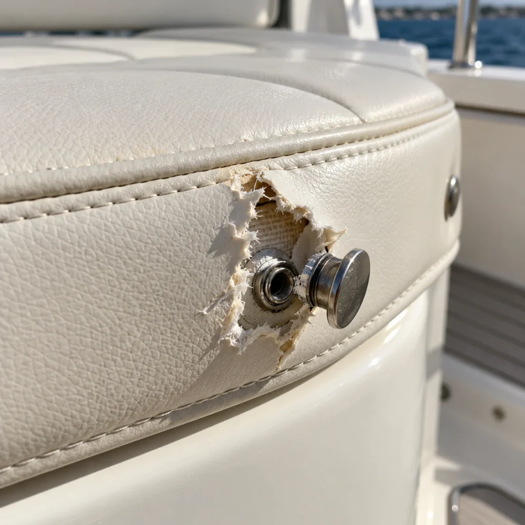 Torn snaps on a boat cushion