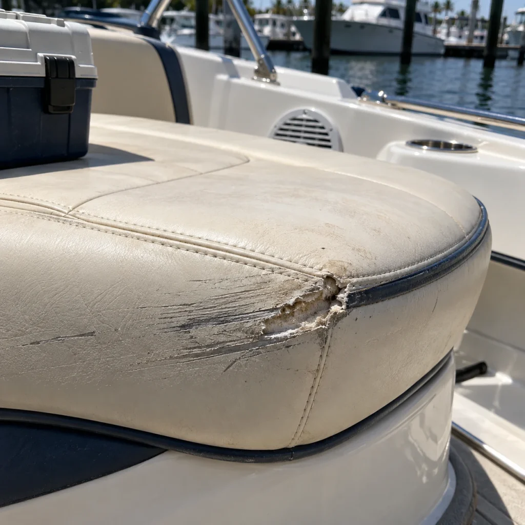 Gouges on a boat seat