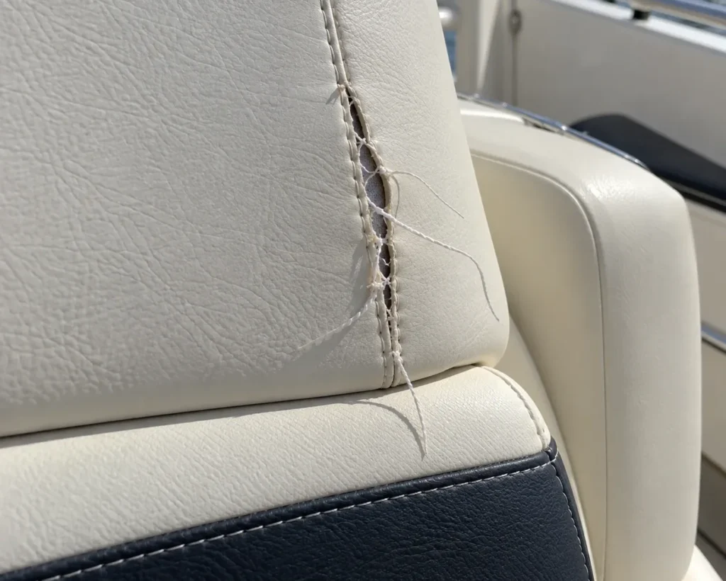 Loose stitching on a boat seat