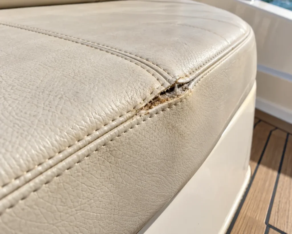 Seam tears on a boat seat