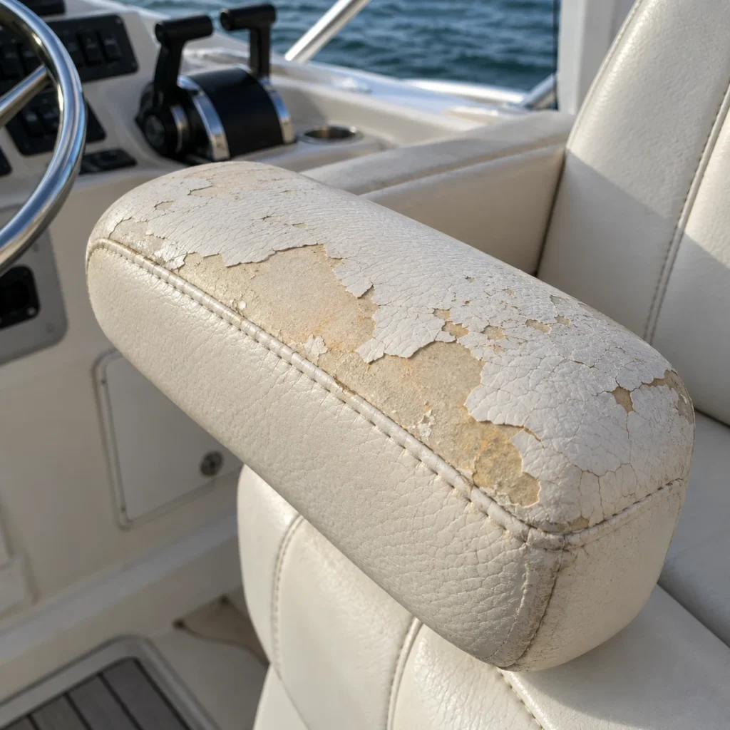 Peeling coat on a boat seat