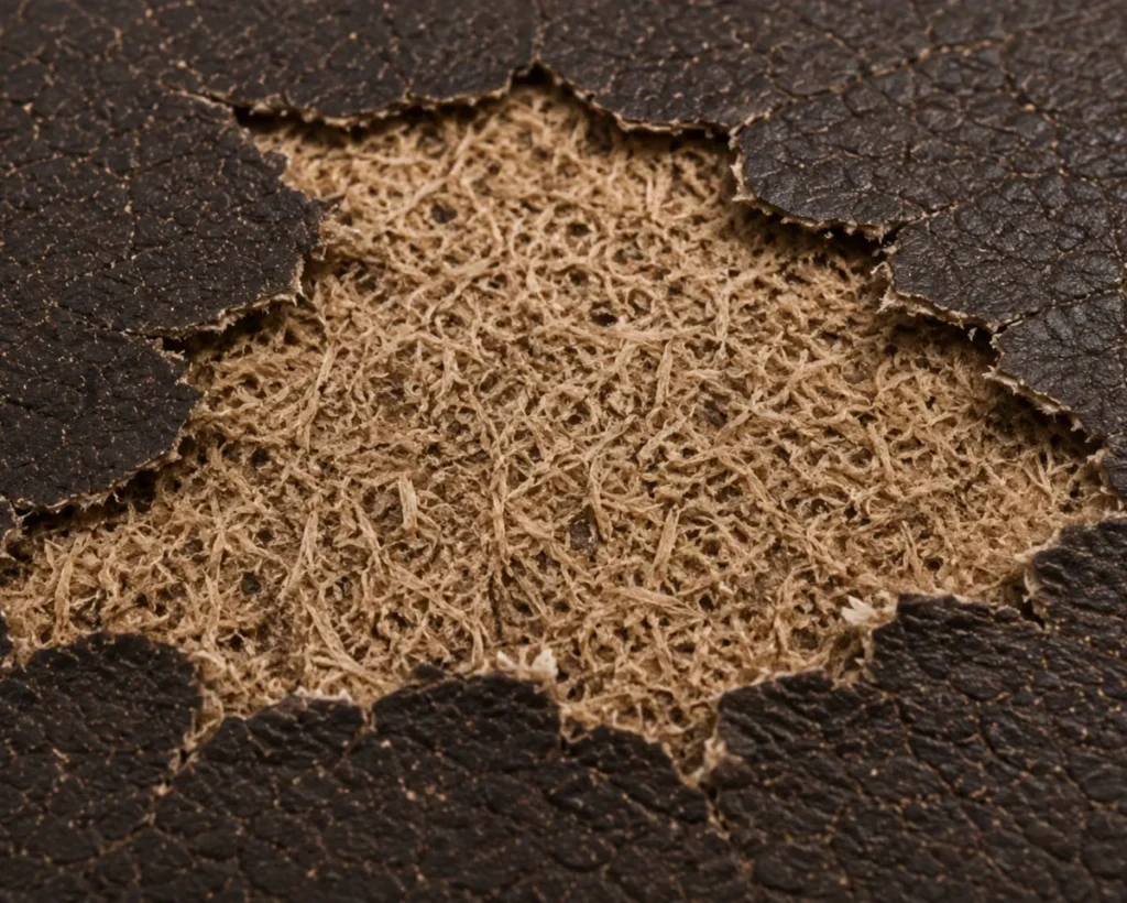Bonded leather coming loose from the fabric layer beneath it