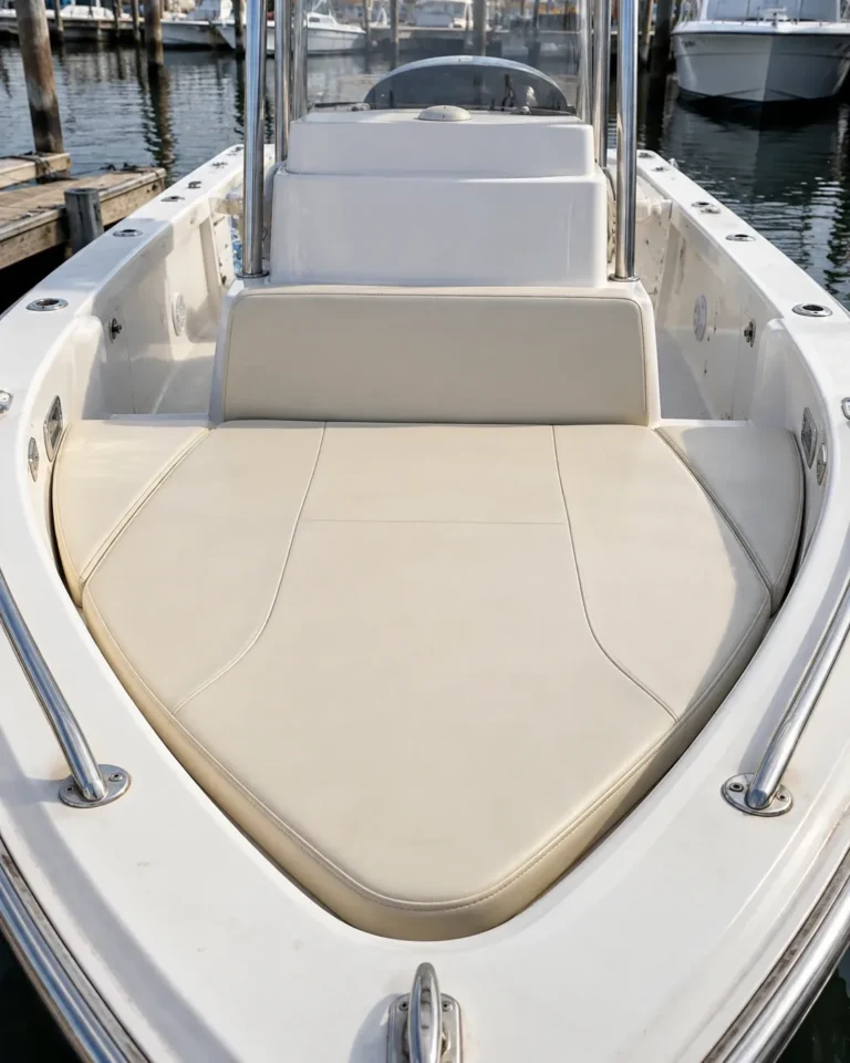 A bow cushion shaped to the flare of the hull
