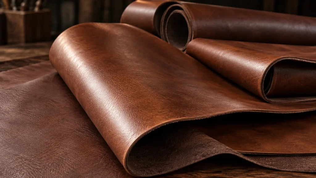 A stack of hides sorted for a match