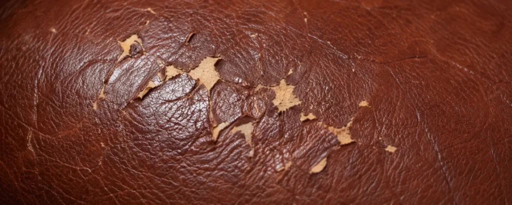 Flaking finish from cat claws on leather