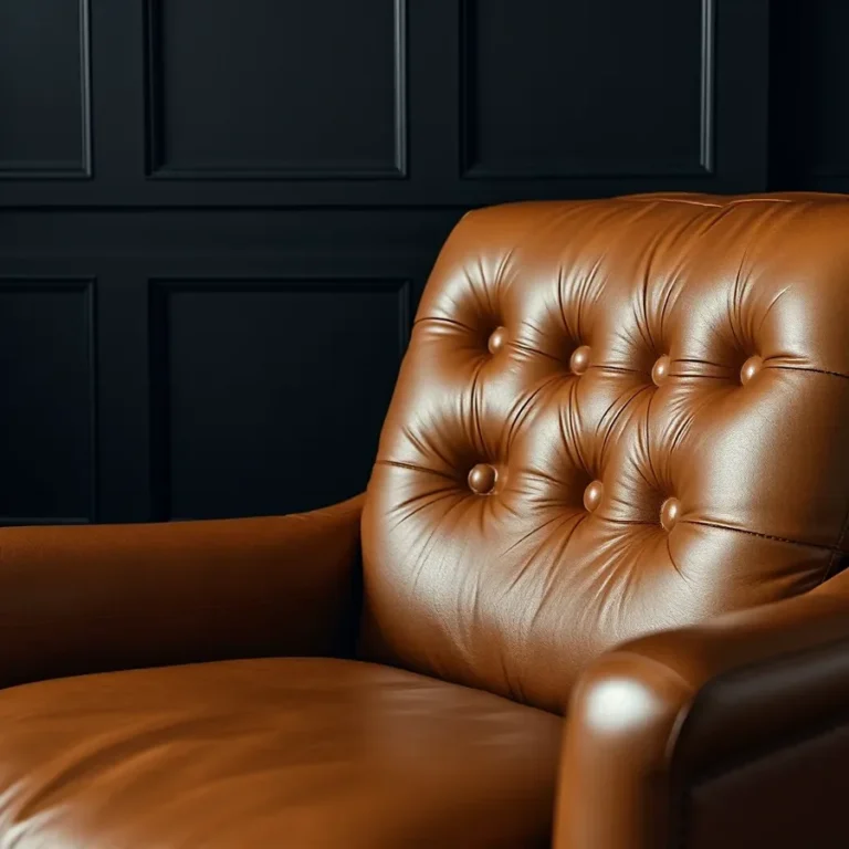 Close-up of a leather chair: button-tufted seats