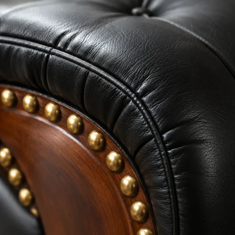 Close-up of a leather chair: tight edges at the wood