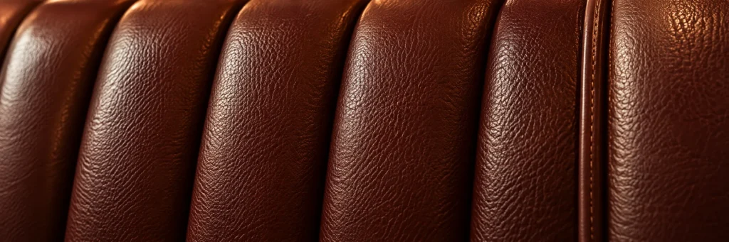 Close-up of a channeled leather booth back
