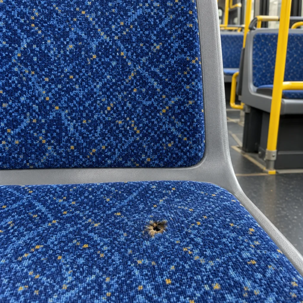 Burn holes in a transit bus