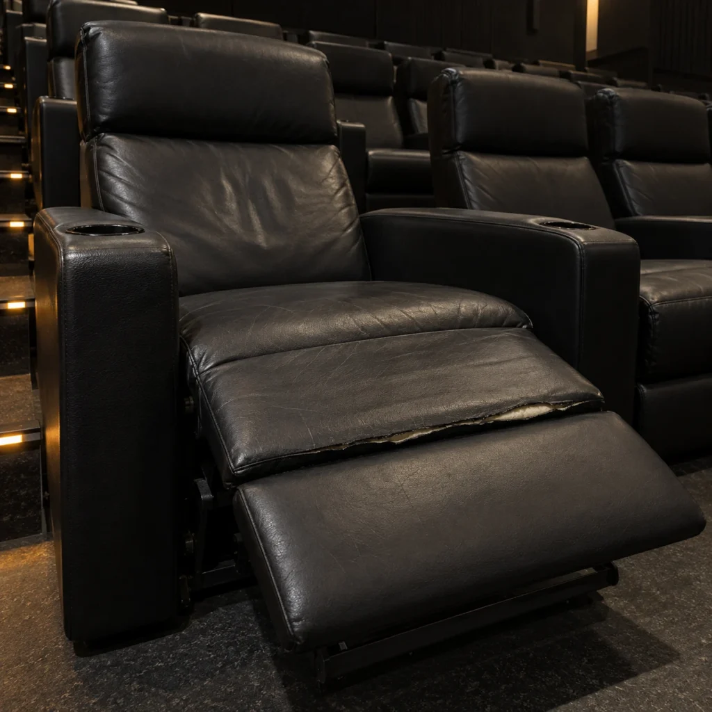 Leg rest edge on a theater recliner