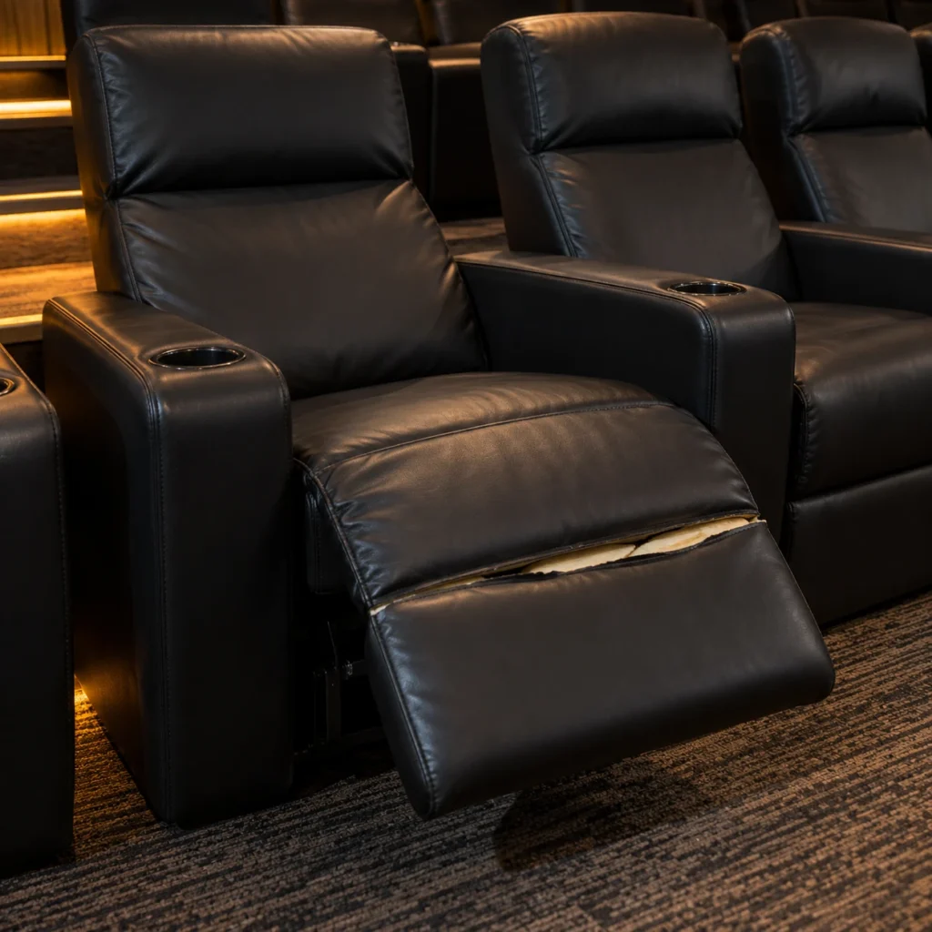 Recliner leg rest with a split across it