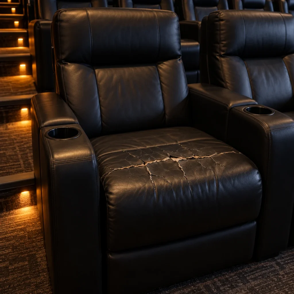 Black recliner cushion with cracked vinyl