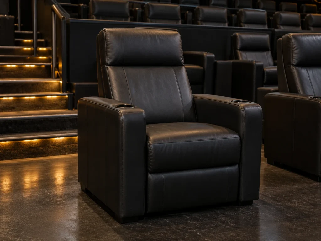 Black recliner sitting straight up