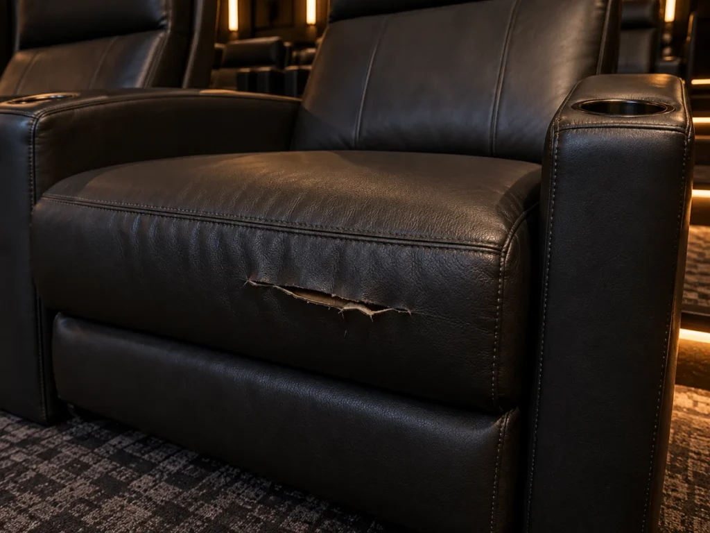 Recliner cushion with a tear across the front