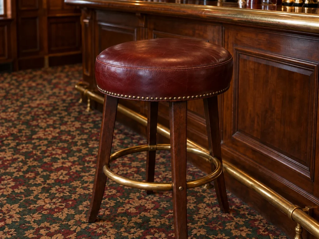 Leather bar stool at a wood bar