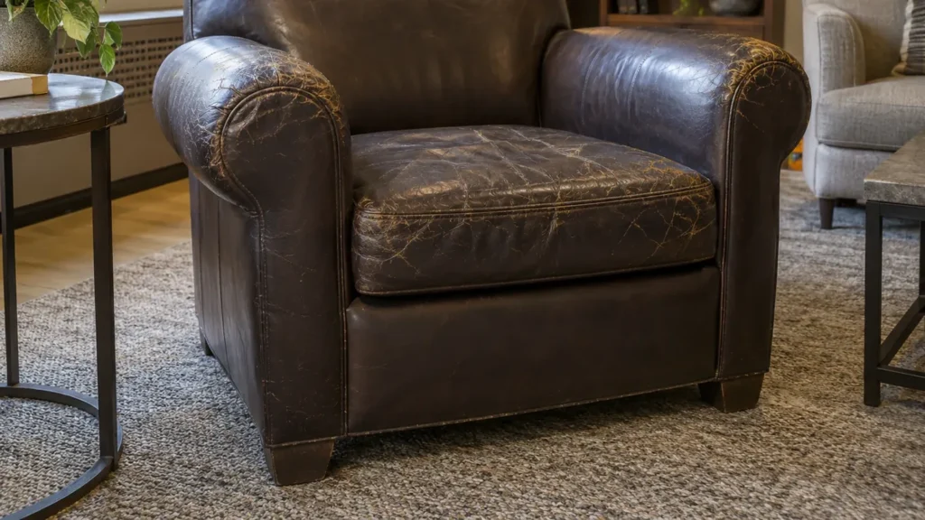 Crazed leather armchair