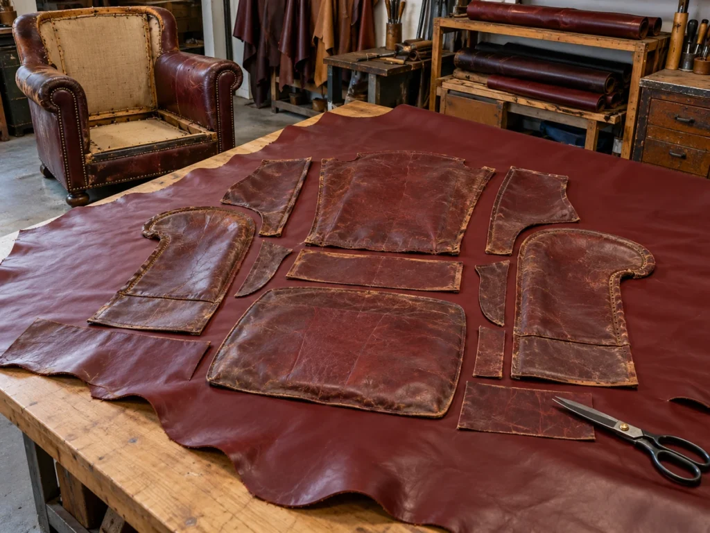 Cut from the pattern during bar furniture reupholstery