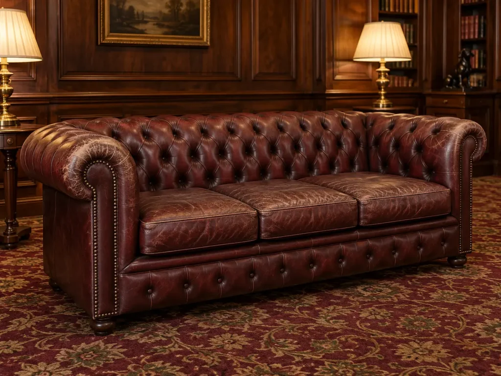 A chesterfield sofa dulled and rubbed