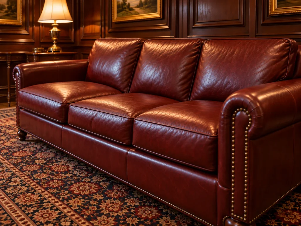 A recovered three-seat leather lounge sofa