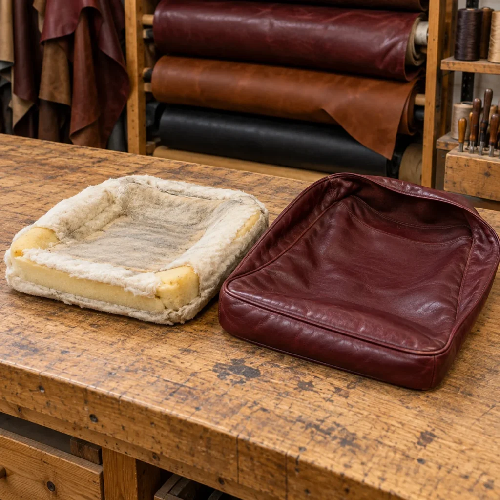 Crushed padding in club lounge seating