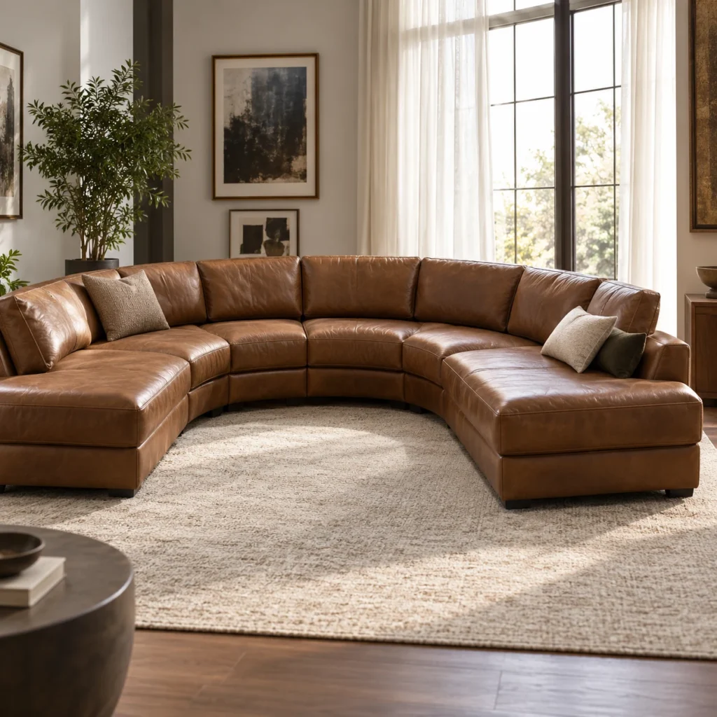 Curved leather sectional