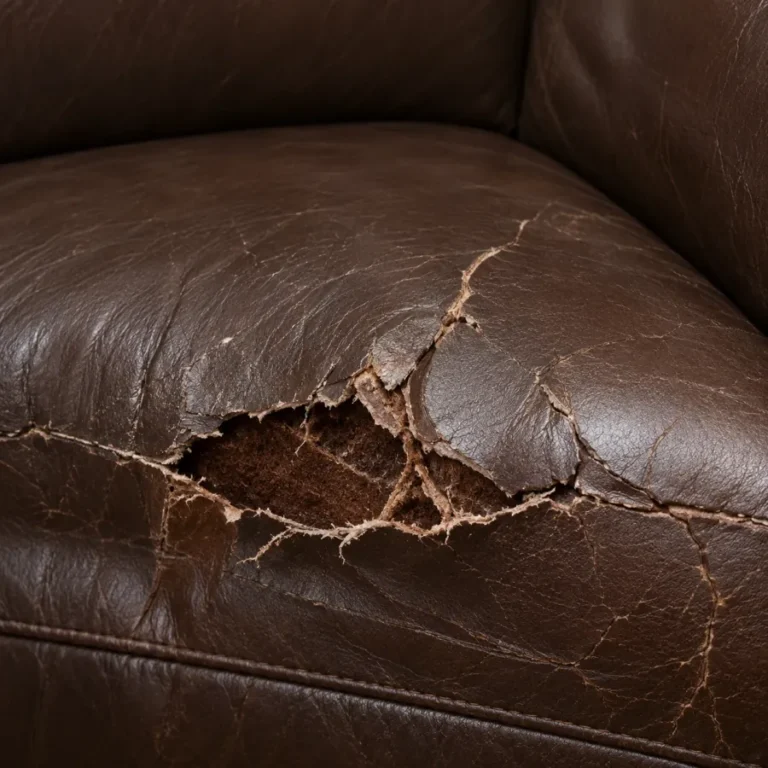 Leather needing a repair before color: a tear or hole