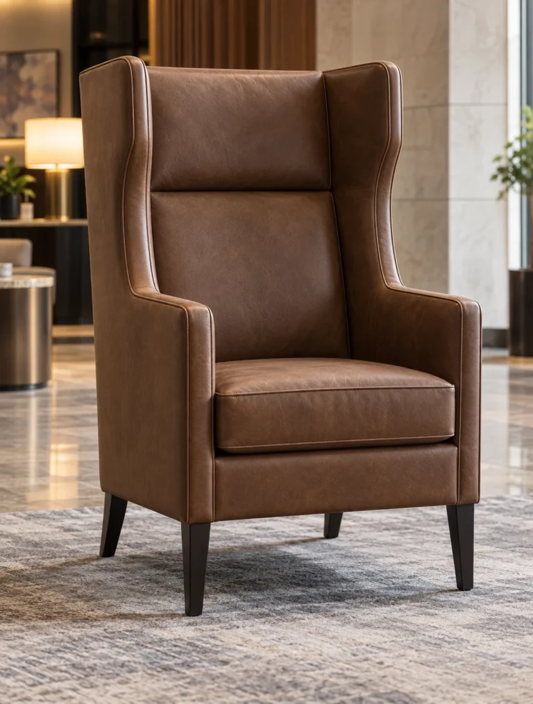High-back leather lounge chair