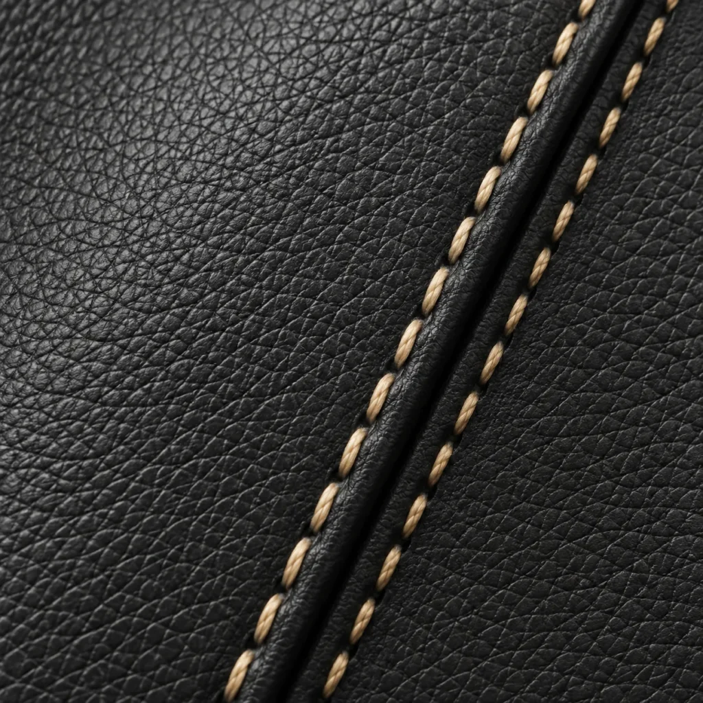 Saddle stitching, leather dining chair edge detail