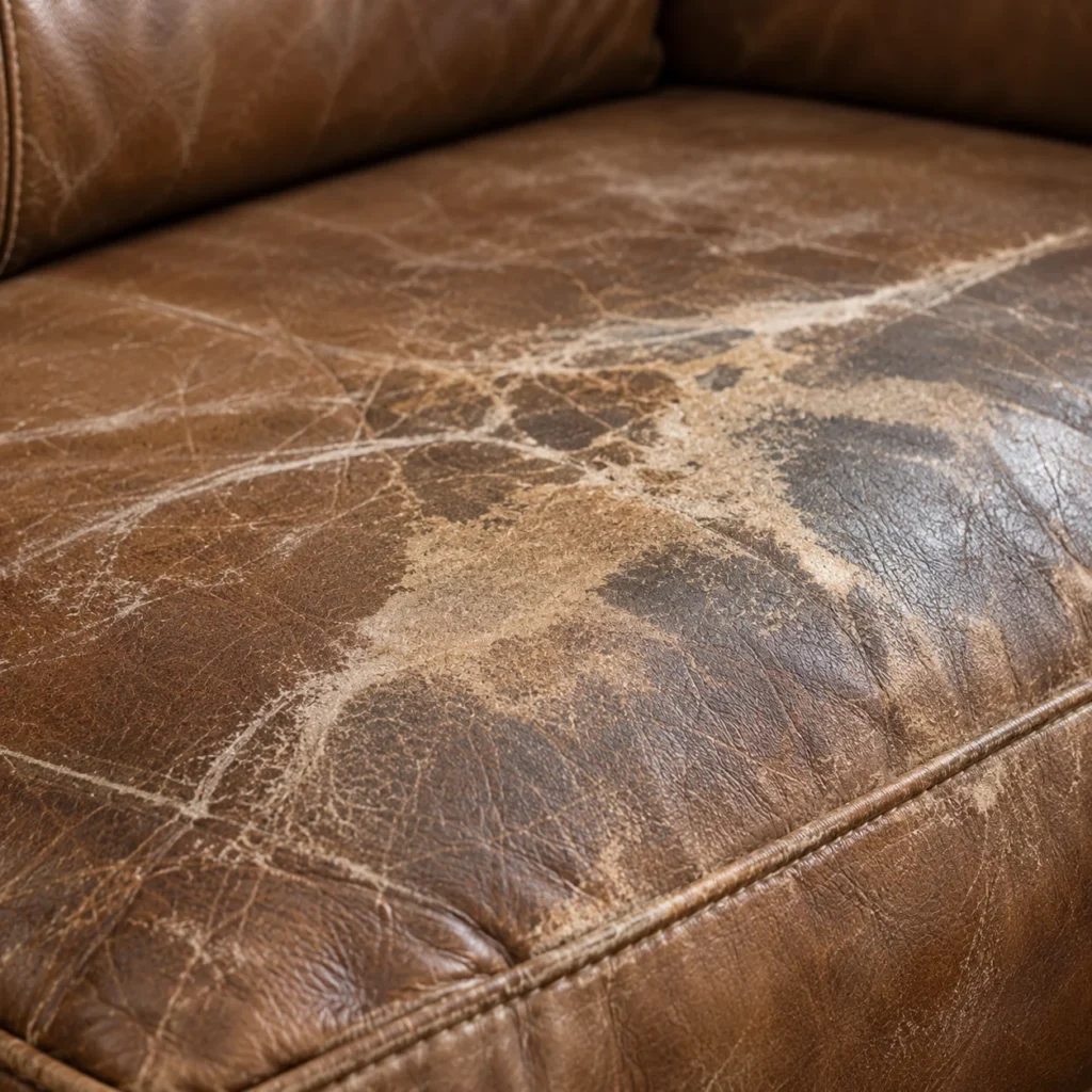 Cracked panel on a leather sectional
