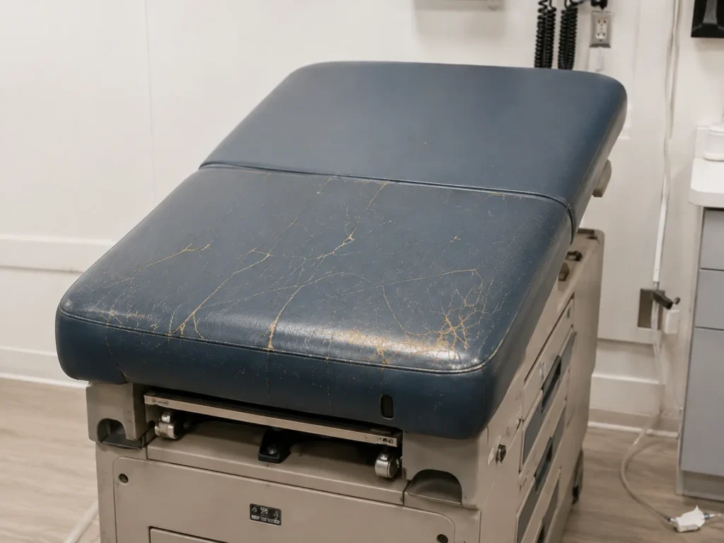 Brittle vinyl on an exam table top