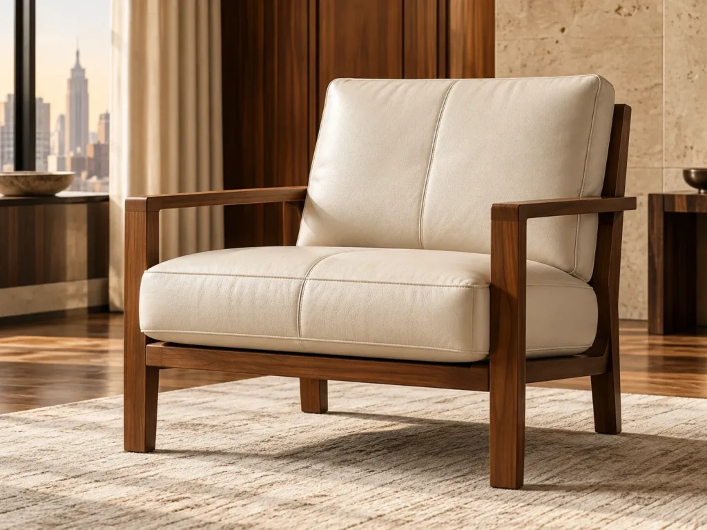 Cream leather armchair being cleaned