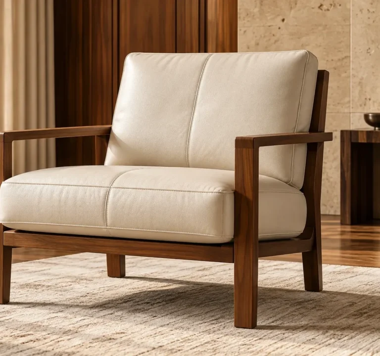 Cream leather armchair after cleaning and conditioning